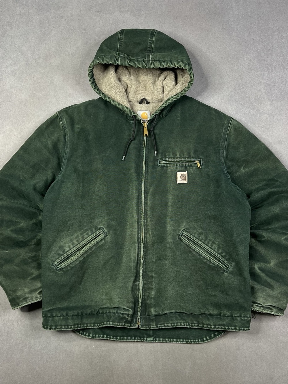Carhartt J140 Green Hooded Jacket Size Large Rare Vintage 2004